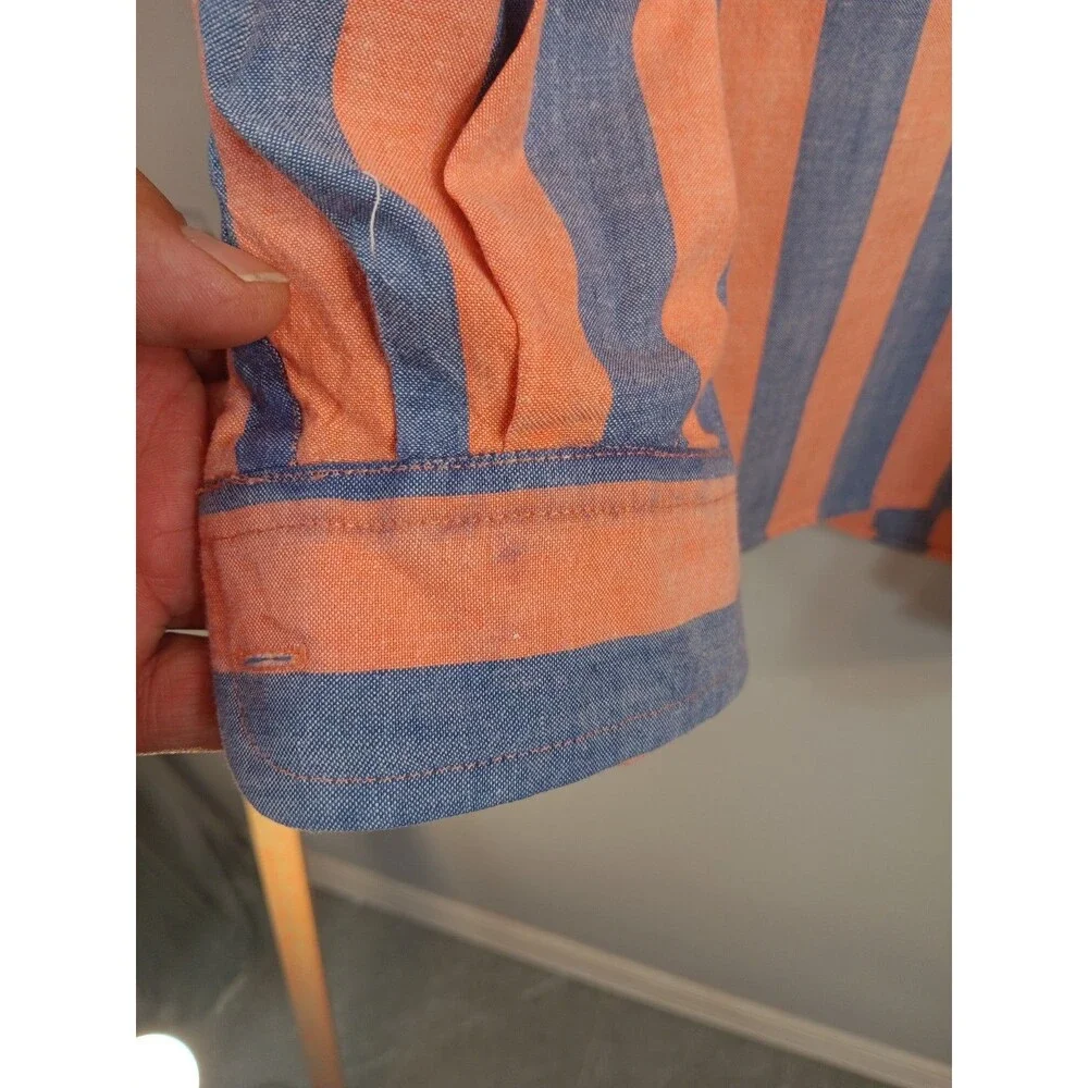 Vintage J.Crew Men's XL Long Sleeve Button Down Shirt Orange Blue Striped Casual